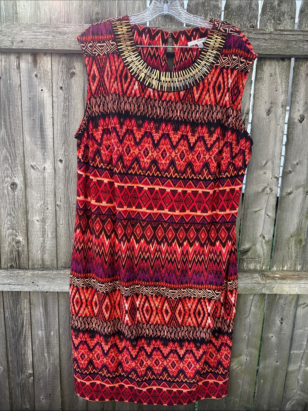 Studio One Red and Black Tribal-Patterned Sleeveless Shift Dress